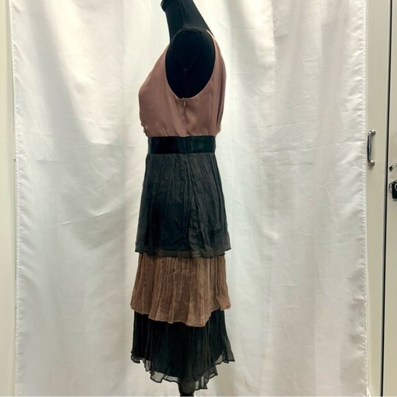 Zara silk satin V-neck sleeveless pleated tiered layered dress Sz  L pink gray - Picture 4 of 15